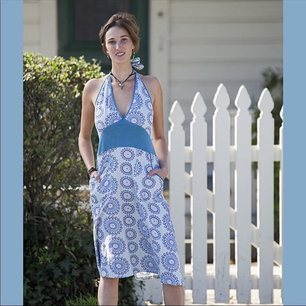 Jayli Circle Floral Halter Blue Sundress
